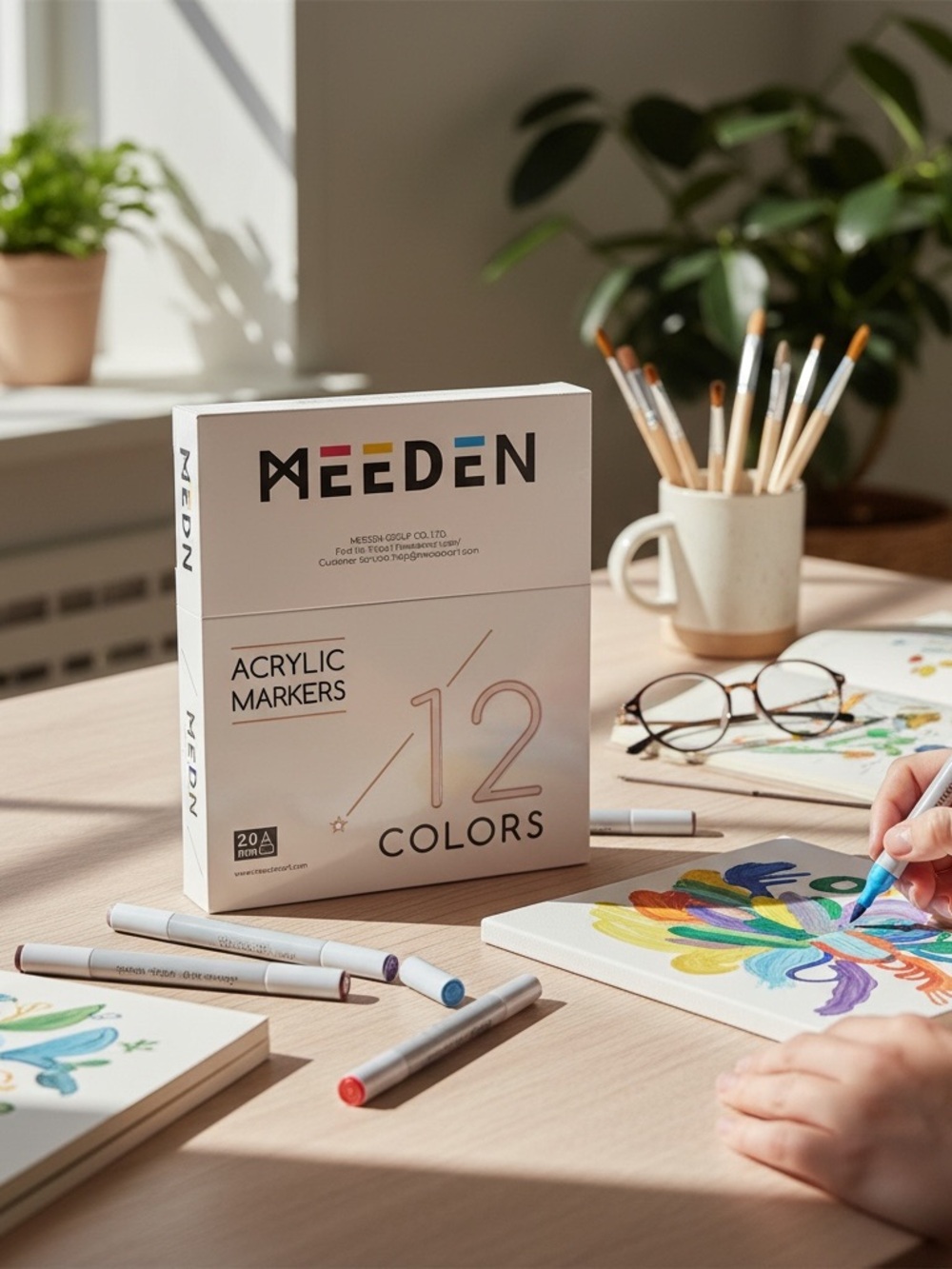 12-Color Acrylic Markers - White Packaging